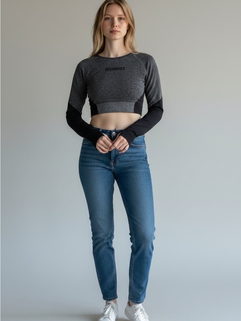 O100 Chic Black and Gray Women's Crop Top